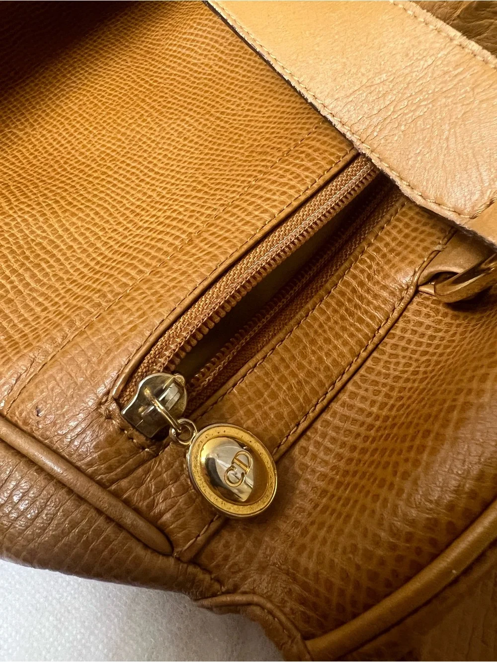 Christian Dior Large Cognac Textured Leather Backpack